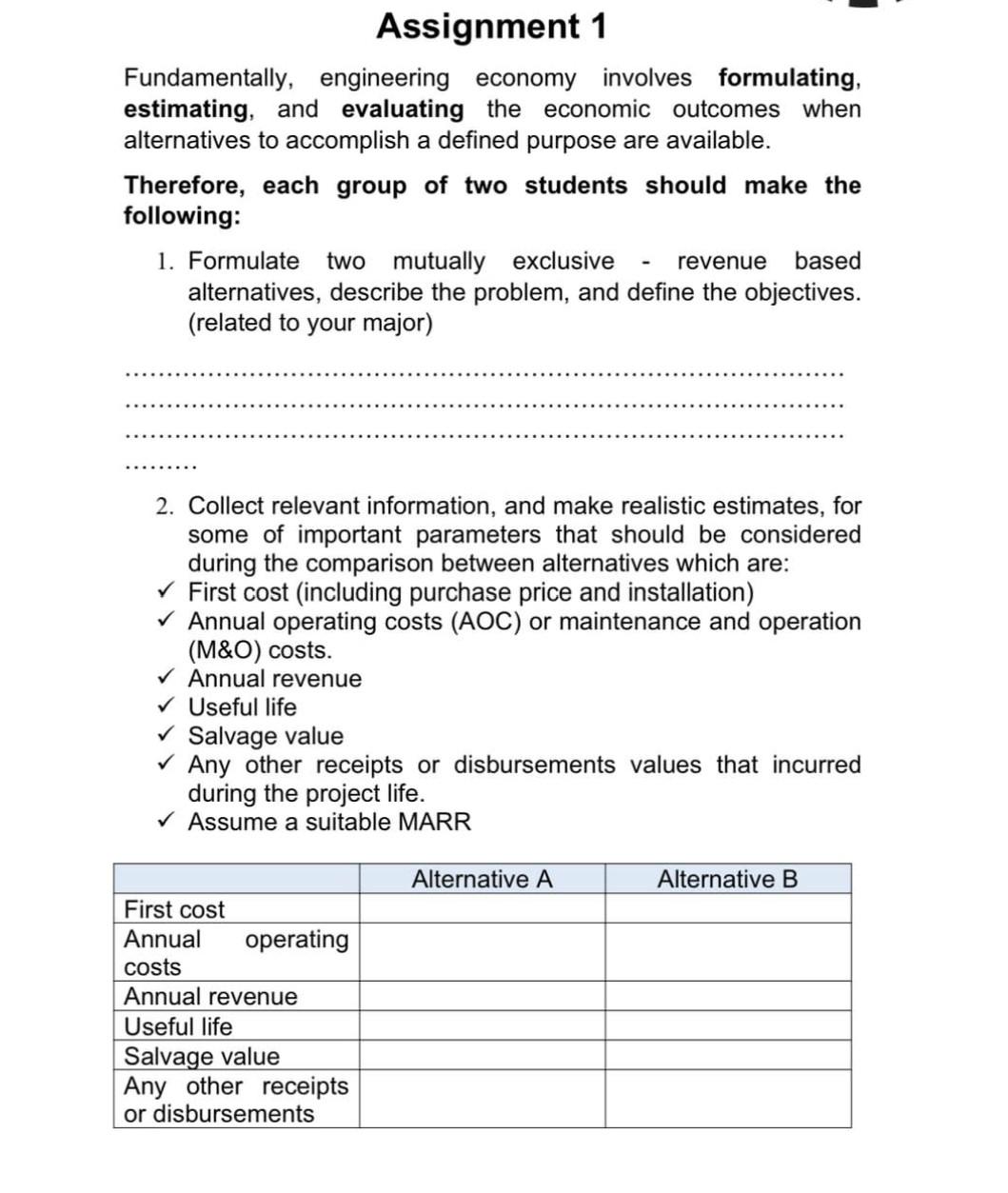 Solved Assignment 1 Fundamentally, engineering economy | Chegg.com