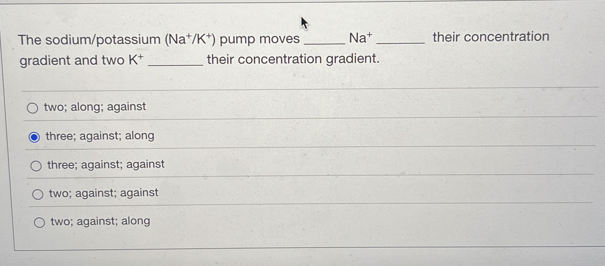 Solved The sodium/potassium (Na+K+)pump moves Na+ ﻿their | Chegg.com