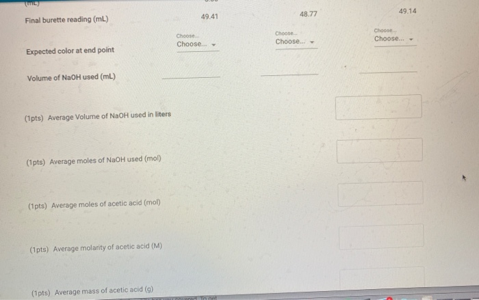 Solved Table 1. Titration data Trial 2 Trial 3 Trial 1 1.52 | Chegg.com