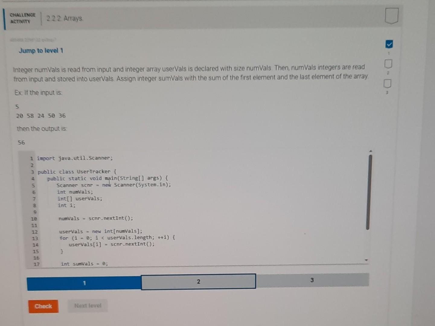 Solved CHALLENGE ACTIVITY Jump To Level 1 Integer NumVals Is | Chegg.com