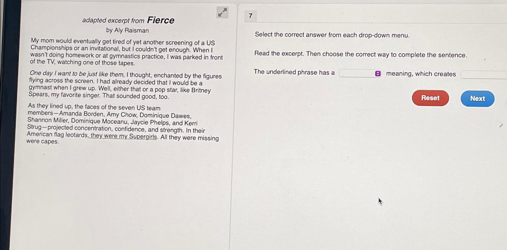 Solved adapted excerpt from Fierce by Aly RaismanMy mom | Chegg.com