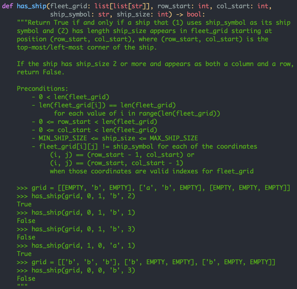 Def Has_ship(fleet_grid: List[list[str]], ﻿row_start: | Chegg.com