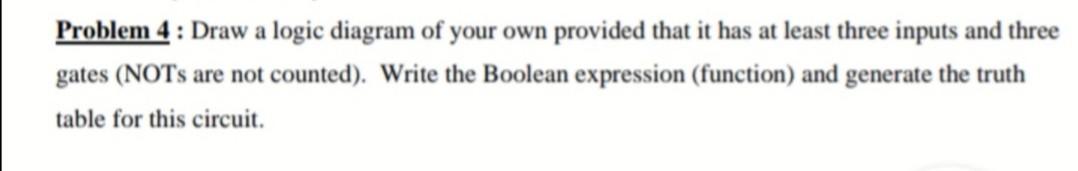 Solved Problem 4 : Draw A Logic Diagram Of Your Own Provided | Chegg.com