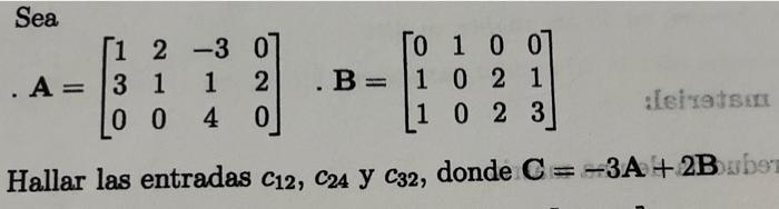 Sea \[ \mathbf{A}=\left[\begin{array}{cccc} 1 & 2 & -3 & 0 \\ 3 & 1 & 1 & 2 \\ 0 & 0 & 4 & 0 \end{array}\right] \quad . \math