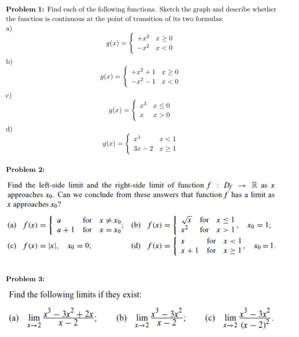 Solved Problem 1: Find each of the following functions. | Chegg.com