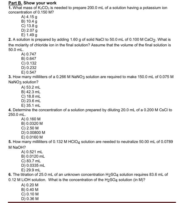 Solved Part B Show Your Work 1 What Mass Of K2co3 Is