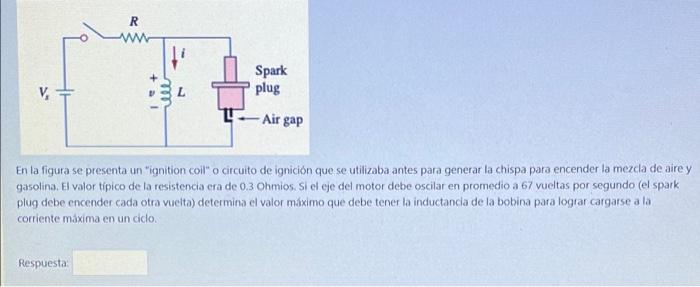 R Spark plug V, - Air gap En la figura se presenta un ignition coilo circuito de ignición que se utilizaba antes para genera