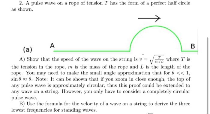 Solved 2. A pulse wave on a rope of tension T has the form | Chegg.com