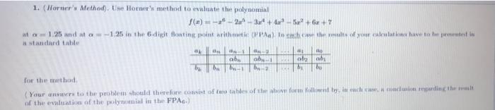 Solved 1. (Horner's Method). Use Horner's method to evaluate | Chegg.com