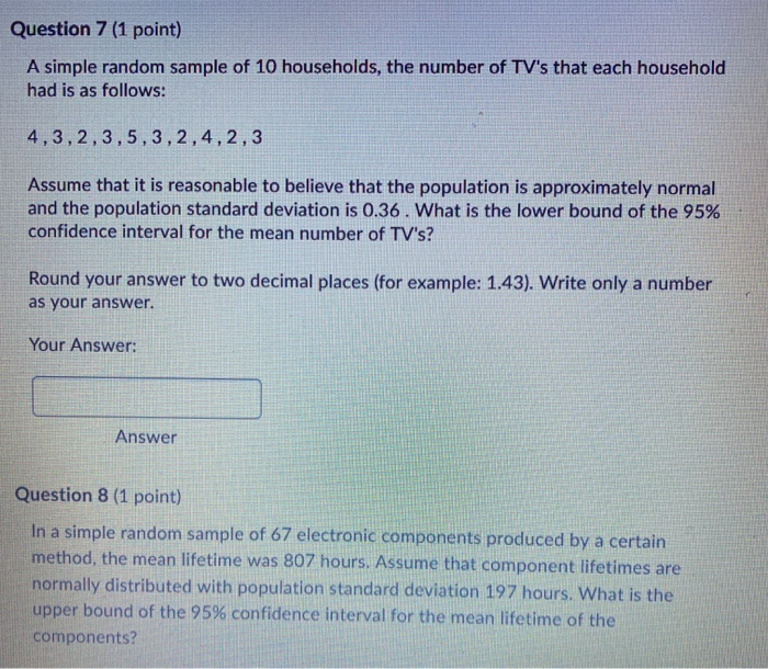 Solved Question 7 (1 point) A simple random sample of 10 | Chegg.com