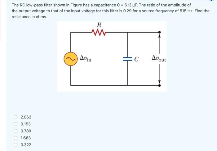 Solved The RC low-pass filter shown in Figure has a | Chegg.com