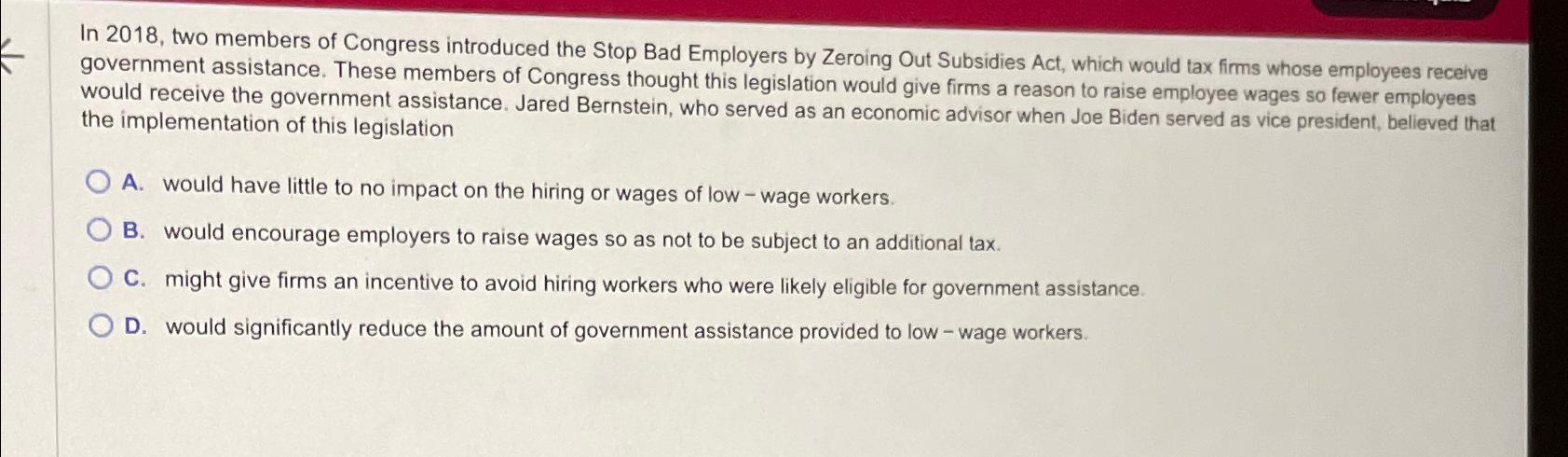 Solved In 2018, ﻿two Members Of Congress Introduced The Stop | Chegg.com