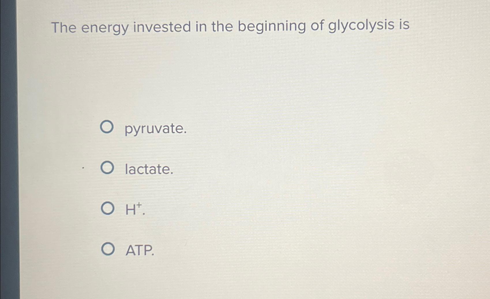 Solved The energy invested in the beginning of glycolysis | Chegg.com