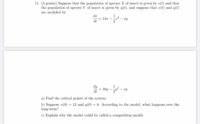Solved 11. (4 points) Suppose that the population of species | Chegg.com