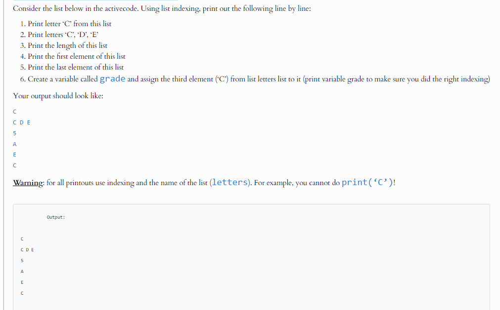 Solved Consider the list below in the activecode. Using list | Chegg.com