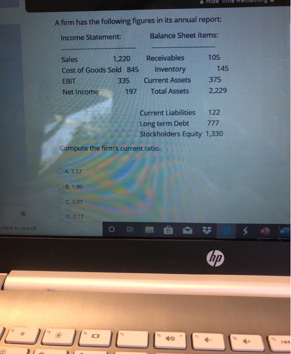 Solved Hlae Te Ndry A firm has the following figures in its | Chegg.com