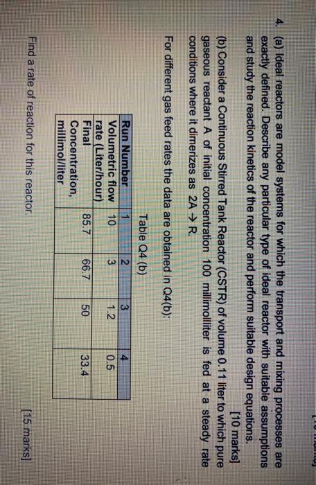 Solved 4. (a) Ideal reactors are model systems for which the | Chegg.com