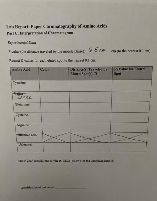 Solved Lab Report Paper Chromatography of Amino Acids Part