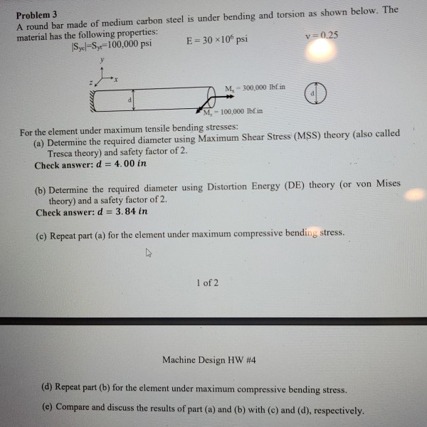 Solved Problem 3 A round bar made of medium carbon steel is | Chegg.com