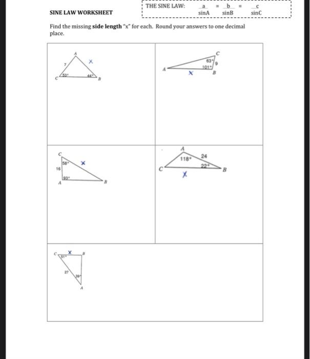 Solved SINE LAW WORKSHEET Find the missing angle. | Chegg.com