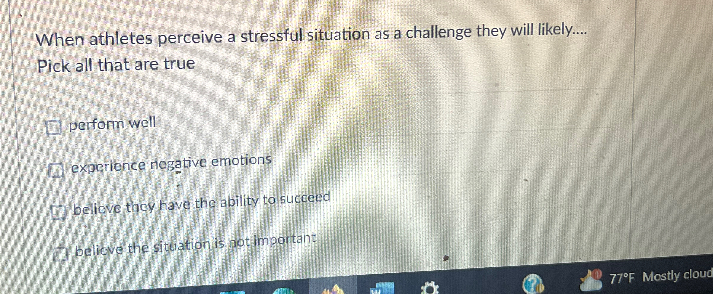 Solved When athletes perceive a stressful situation as a | Chegg.com