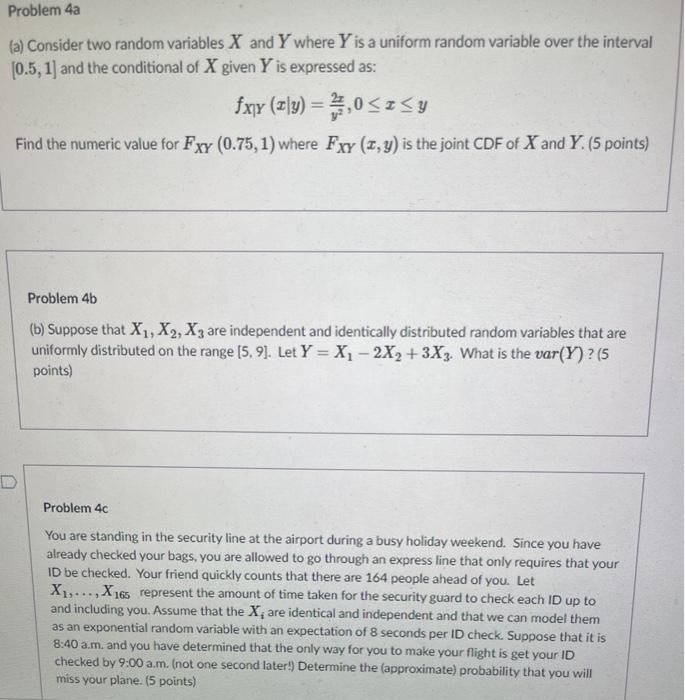 Solved Problem 4a (a) Consider two random variables X and Y | Chegg.com