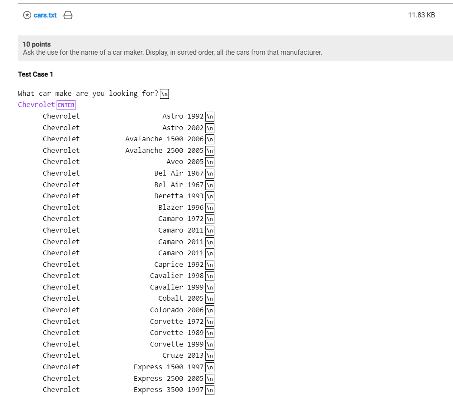 Solved IN JAVA please. Ask the use for the name of a car | Chegg.com