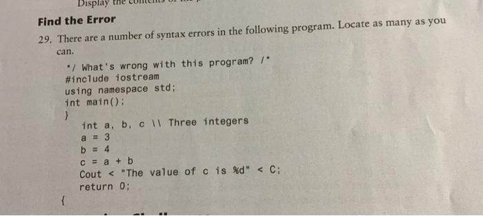 Solved Display Find the Error 29. There are a number of | Chegg.com