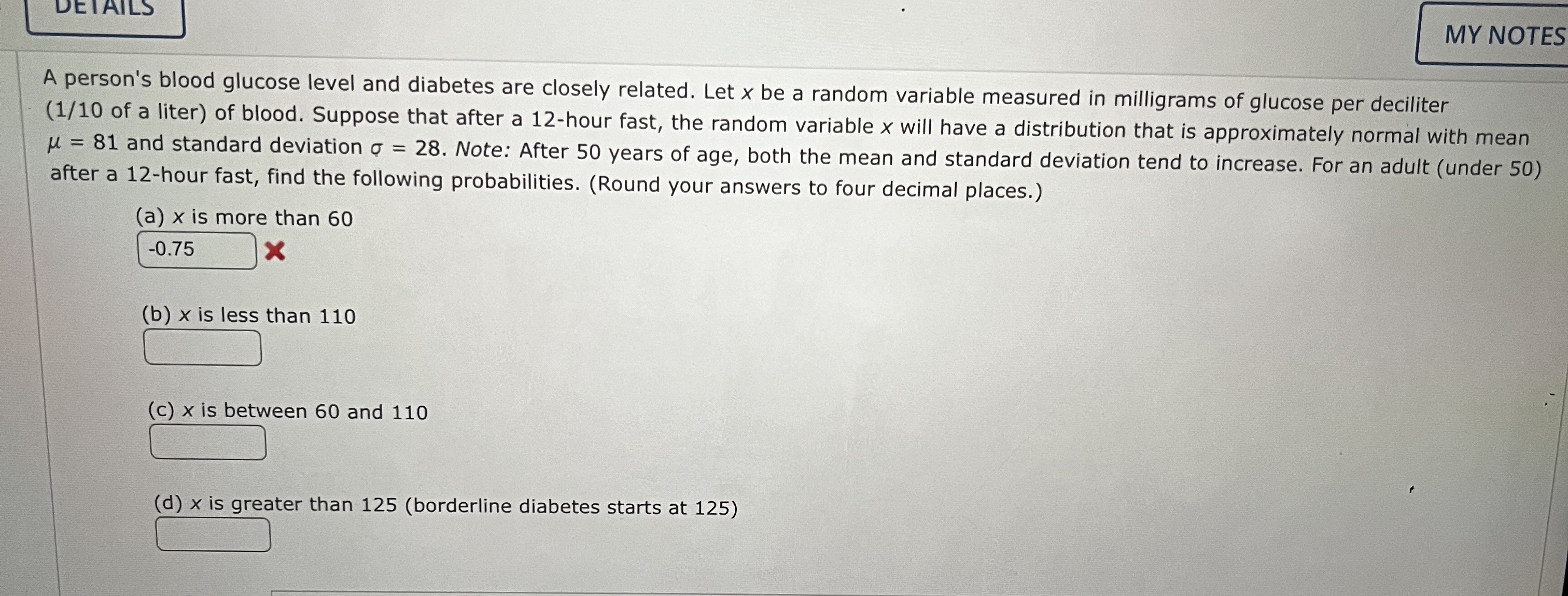 Solved MY NOTESA person's blood glucose level and diabetes | Chegg.com