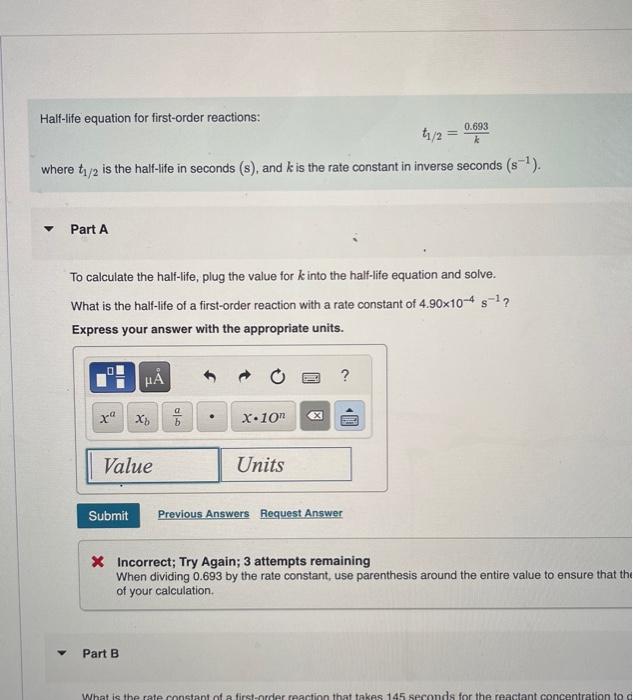 Solved Halflife equation for firstorder reactions