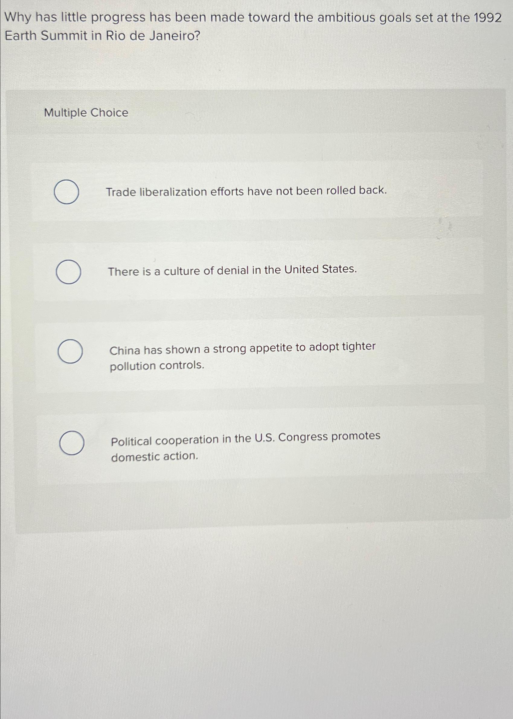 Solved Why has little progress has been made toward the | Chegg.com