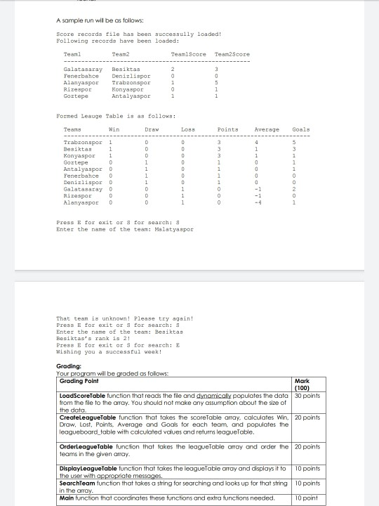 Solved Programming Assignment 5: Football League Table | Chegg.com
