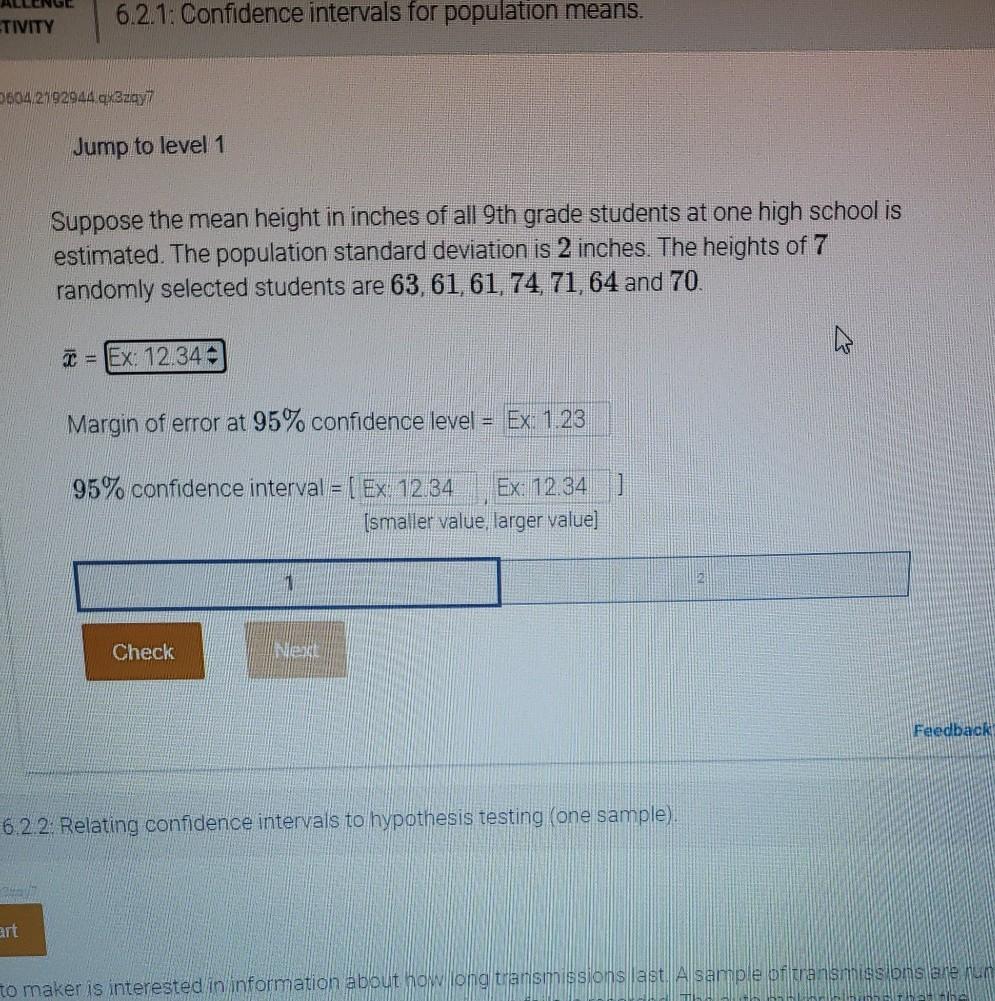 Solved 6.2.1: Confidence intervals for population means. | Chegg.com