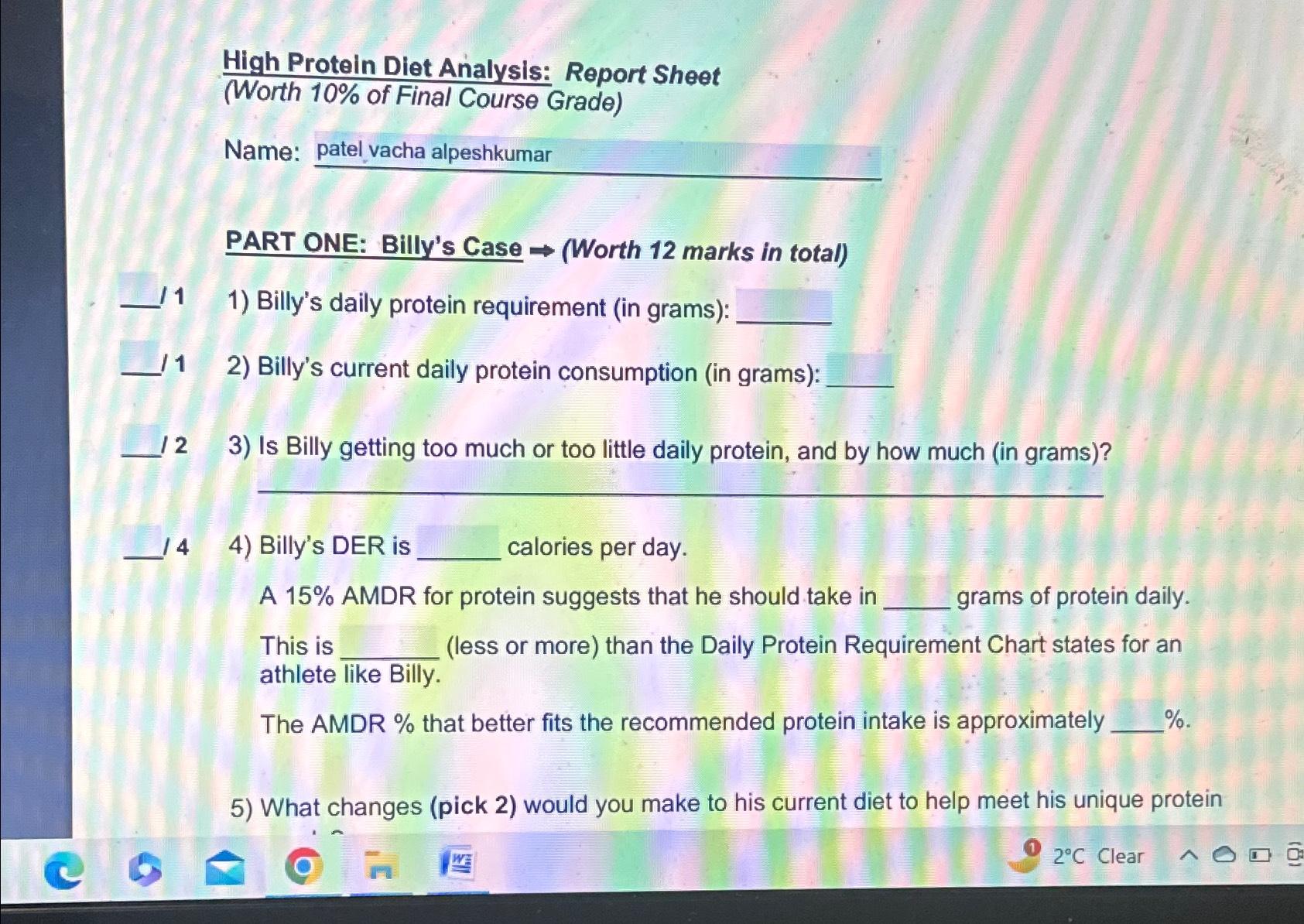 Whey Protein Requirement Chart