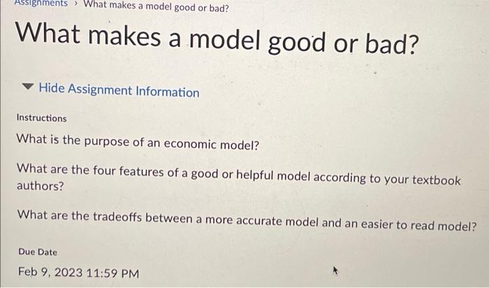 Solved What makes a model good or bad? Hide Assignment | Chegg.com