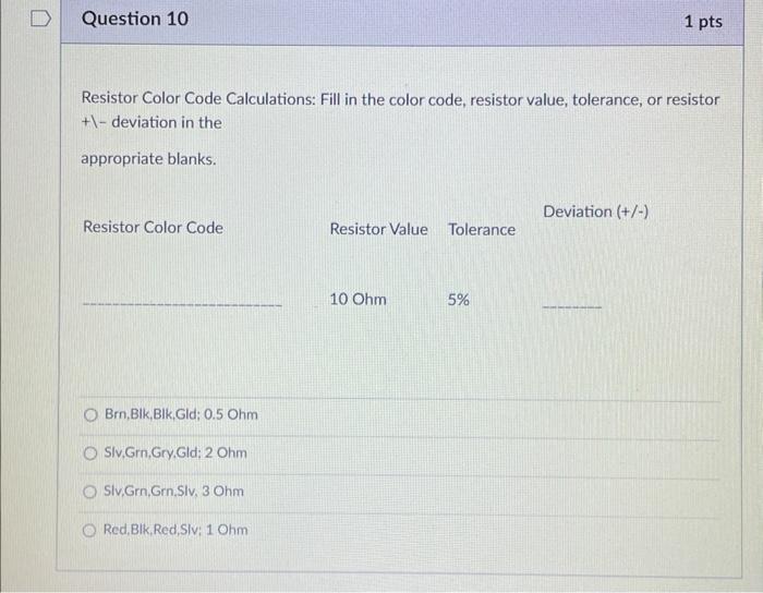 Solved Resistor Color Code Calculations: Fill in the color | Chegg.com