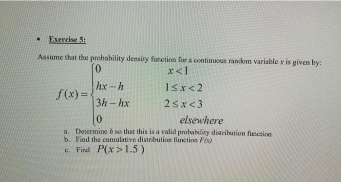 Solved Exercise Assume That The Probability Density Chegg Com