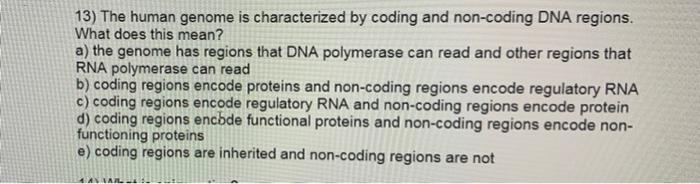 Solved 13) The human genome is characterized by coding and | Chegg.com