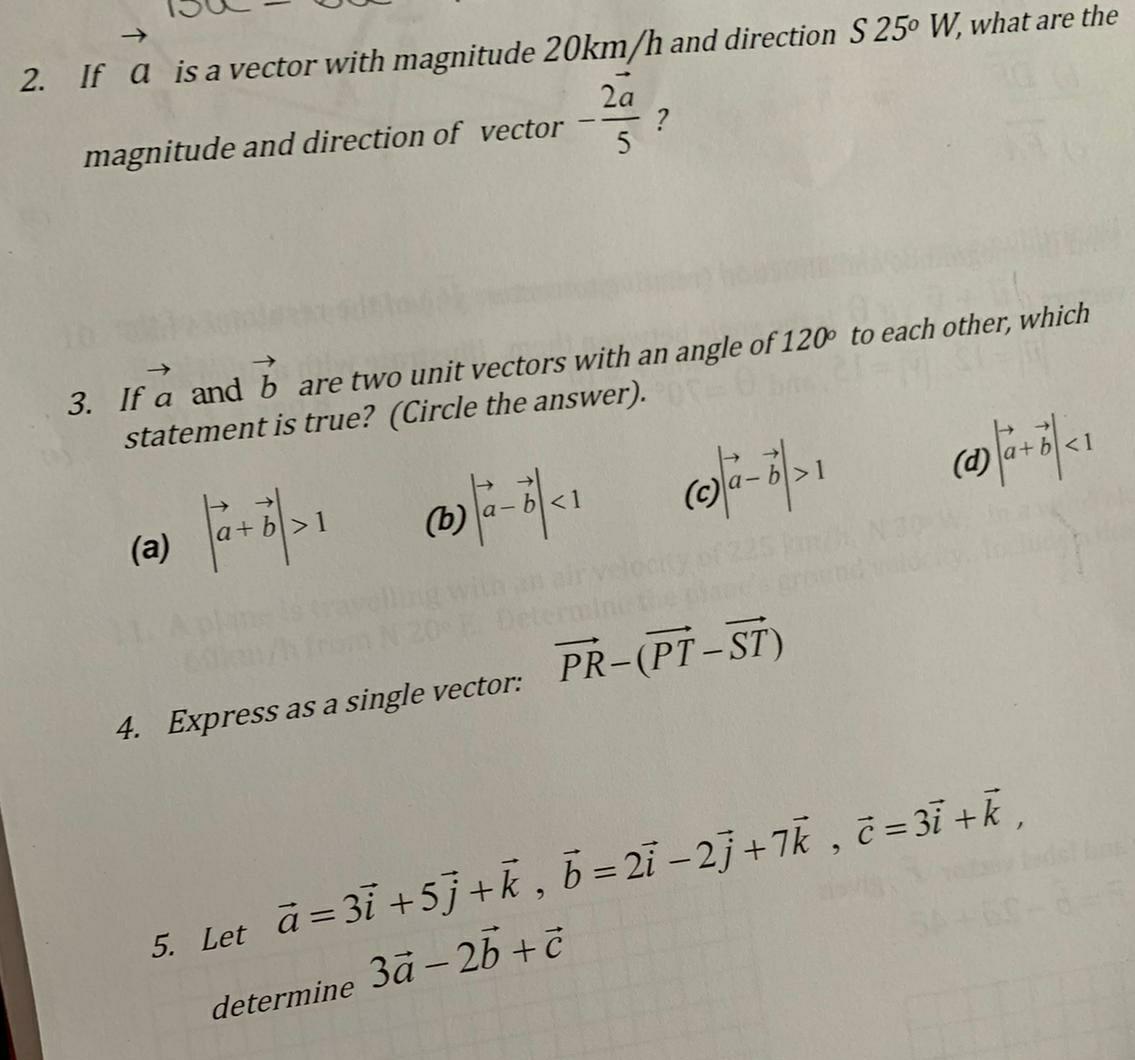 Solved 2 If A Is A Vector With Magnitude km H And Chegg Com
