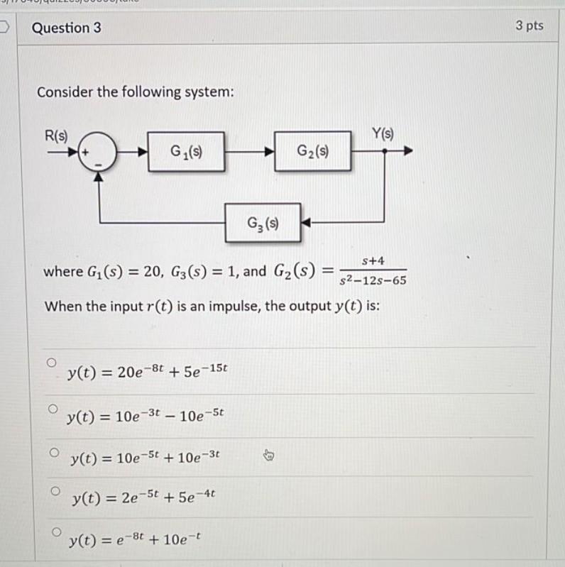 Solved Question 3 3 pts Consider the following system: R(s) | Chegg.com