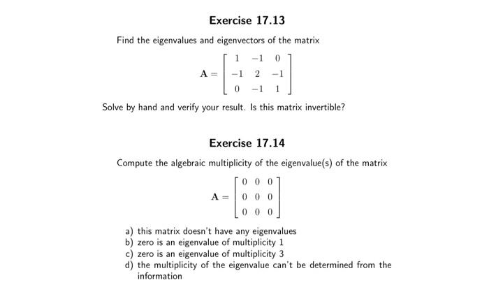 Solved Exercise 17.13 Find The Eigenvalues And Eigenvectors | Chegg.com