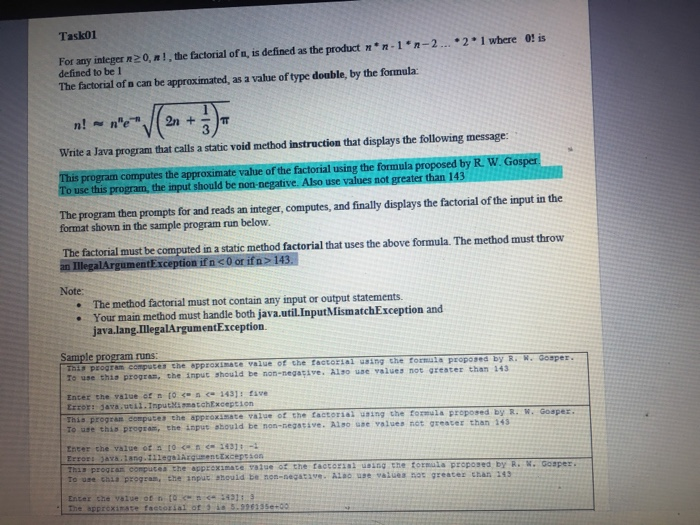 Task01 1 where is n.1n-2... 2 For any integer 20,1, the factorial ofn, is defined as the product defined to be 1 The factoria