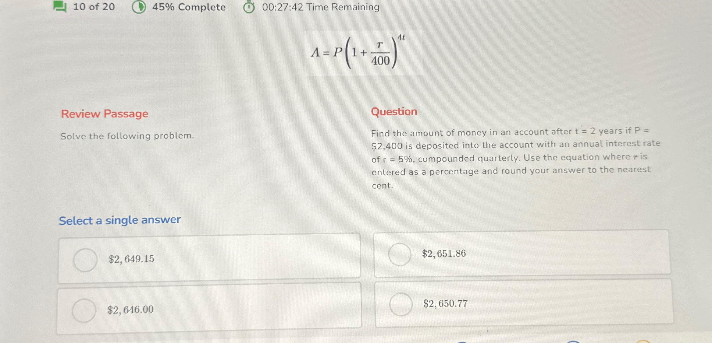 Solved 10 ﻿of 2045% ﻿Complete00:27:42 ﻿Time | Chegg.com