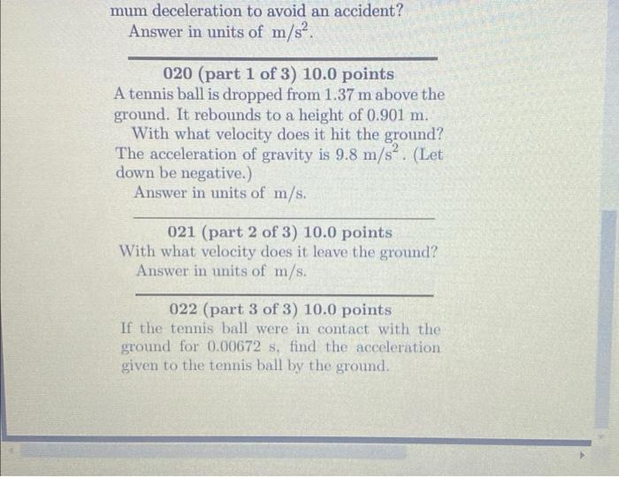 Solved mum deceleration to avoid an accident? Answer in | Chegg.com