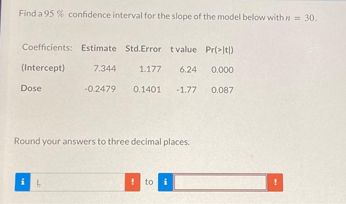 Solved Find a 95 % confidence interval for the slope of the | Chegg.com
