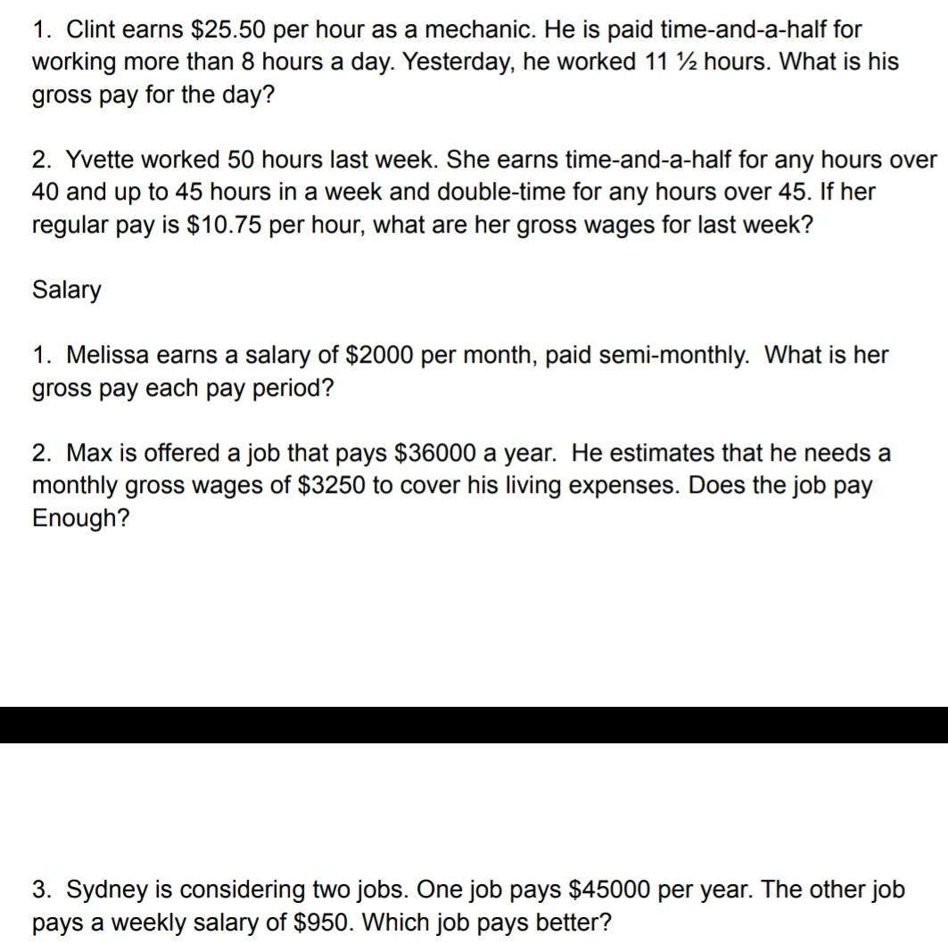 Solved 1 Clint Earns 25 50 Per Hour As A Mechanic He I Chegg Com