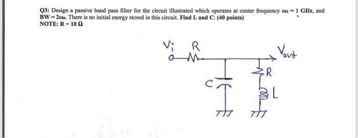Solved Q3: Design a passive band pass filter for the circuit | Chegg.com