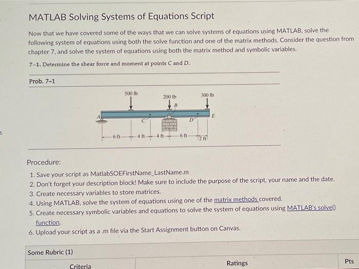 Solved MATLAB Solving Systems of Equations Script Now that | Chegg.com