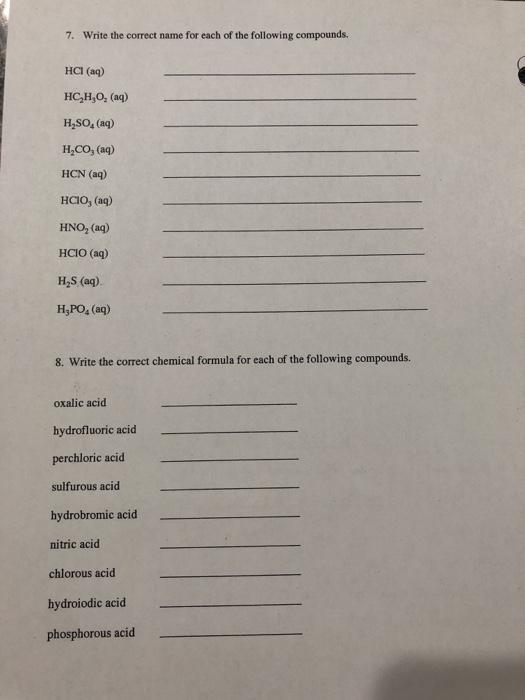 Solved 7. Write the correct name for each of the following | Chegg.com