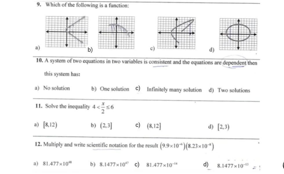 Solved 9. Which of the following is a function: a) ! c) d) | Chegg.com